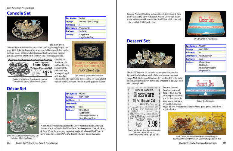 Early American Prescut Glass by Tina Spain McDuffie - Chapter 11: EAPC Sets, pages 214-215