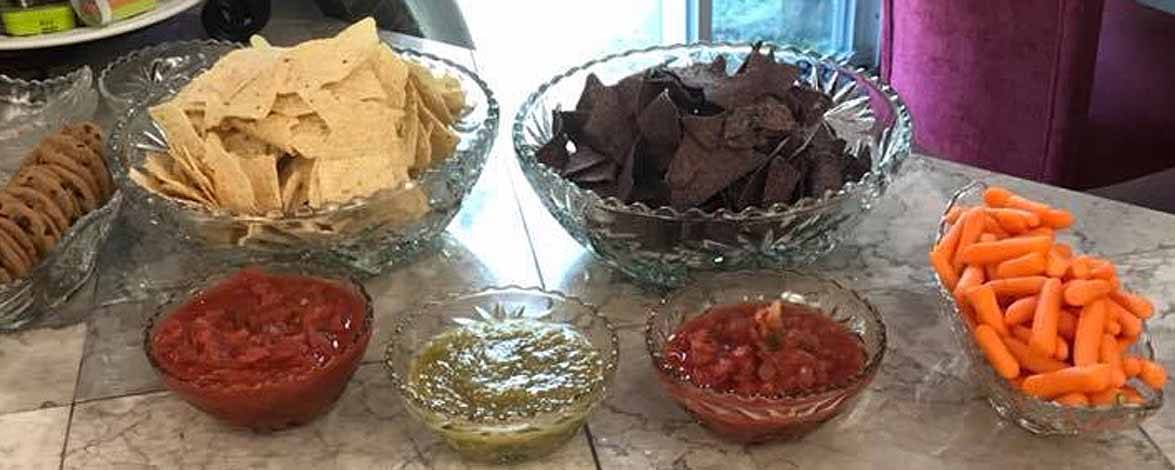 Tortilla chips & salsa in EAPC Large Serving Bowls & Dip Bowls. Photo by Tina Spain McDuffie.